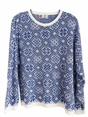 Vintage Isle of Cotton Blue White Fair Isle Knit Sweater Made in USA Women’s M